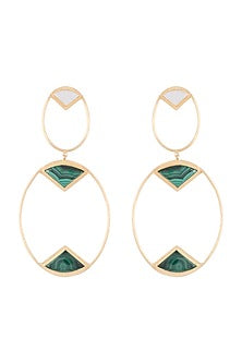 Gold Plated Handmade Malachite & MOP Long Earrings