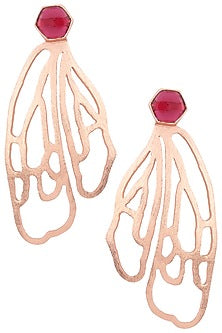 Rose Gold Hydro Pink Quartz Bee Wings Earrings