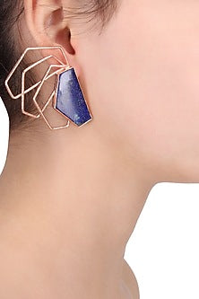 Rose Gold Plated Lapis Semiprecious Stone Earrings