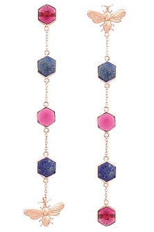 Rose Gold Plated Hydro Pink Quartz and Lapis Beeline Earrings