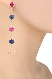 Rose Gold Plated Hydro Pink Quartz and Lapis Beeline Earrings