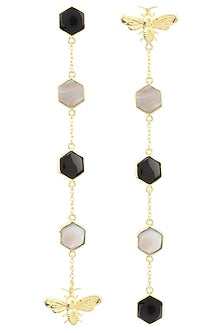 Gold Plated Black Onyx and Mother Of Pearl Beeline Earrings