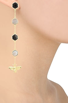Gold Plated Black Onyx and Mother Of Pearl Beeline Earrings