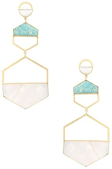 Gold Plated Amazonite and White Mother of Pearl Earrings