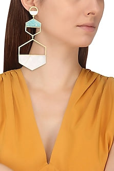 Gold Plated Amazonite and White Mother of Pearl Earrings