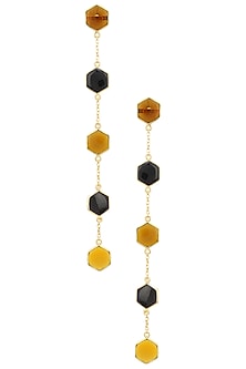 Gold Plated Black Onyx and Bear Quartz Earrings