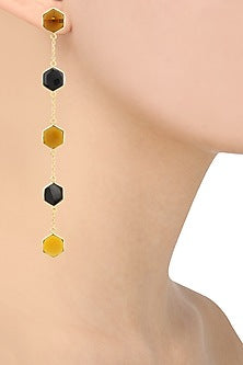 Gold Plated Black Onyx and Bear Quartz Earrings