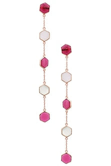 Rose Gold Plated Hydro Pink Quartz and White Mother of Pearl Earrings
