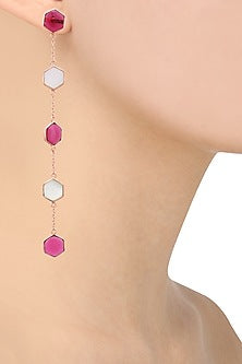 Rose Gold Plated Hydro Pink Quartz and White Mother of Pearl Earrings