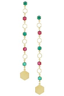 Gold Plated Hydro Pink Quartz and Green Onyx Bee Earrings