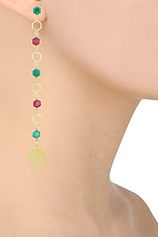 Gold Plated Hydro Pink Quartz and Green Onyx Bee Earrings
