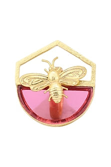Gold Plated Hydro Pink Quartz Bee Ring