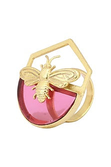 Gold Plated Hydro Pink Quartz Bee Ring