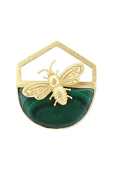 Gold Plated Malachite Stone Bee Ring