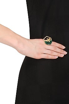Gold Plated Malachite Stone Bee Ring