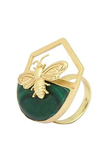 Gold Plated Malachite Stone Bee Ring