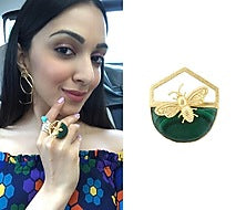 Gold Plated Malachite Stone Bee Ring