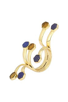 Gold Plated Lapis and Hydro Bear Quartz Ring