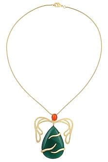 Gold Plated Green Onyx and Carnelian Pendant Necklace