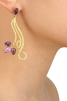 Gold Plated Amethyst and Phosphosiderite Statement Earrings
