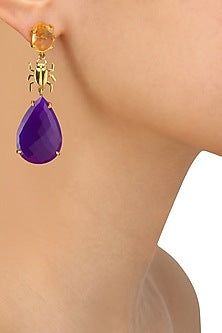 Gold Plated Purple Onyx and Citrine Stone Statement Earrings