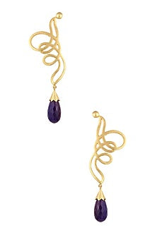 Gold Plated Purple Onyx Stone Earrings