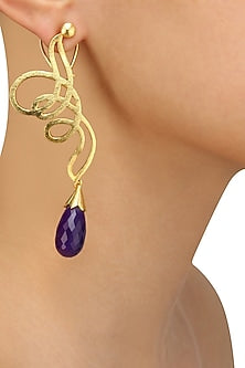 Gold Plated Purple Onyx Stone Earrings