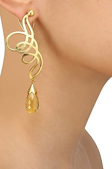 Gold Plated Bear Quartz Statement Earrings