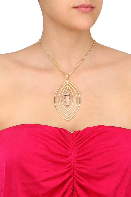 Gold Plated Black Rutile Stone Pendant Necklace