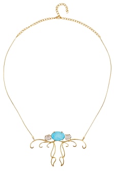 Gold Plated Turquoise Semiprecious Stone Pendant Necklace