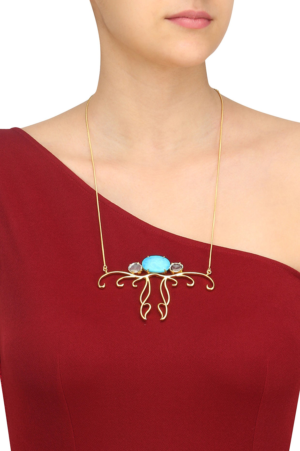 Gold Plated Turquoise Semiprecious Stone Pendant Necklace