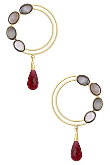 Gold Plated Empress's Pink Quartz and Mother Of Pearls Earrings