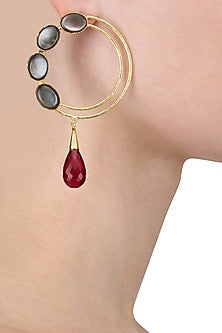 Gold Plated Empress's Pink Quartz and Mother Of Pearls Earrings