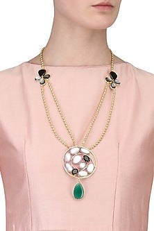 Gold Plated Rani's Black and Green Onyx Long Necklace