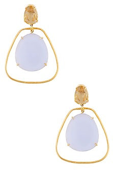 Gold Plated Chalcedony and Cut Lemon Quartz Statement Earrings