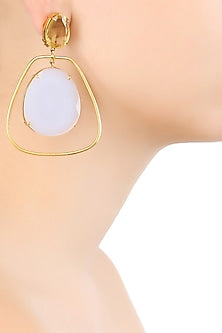 Gold Plated Chalcedony and Cut Lemon Quartz Statement Earrings