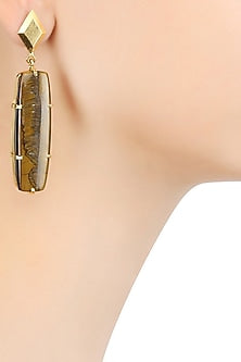 Gold Plated Cabochon Stone and Tiger's Eye Statement Earrings