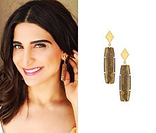 Gold Plated Cabochon Stone and Tiger's Eye Statement Earrings