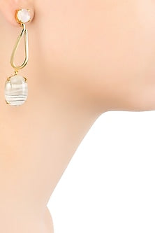 Gold Plated Rainbow Moonstones and Flinstone Earrings