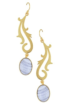 Gold Plated Semi Precious Stone Blue Lace Agate Statement Earrings