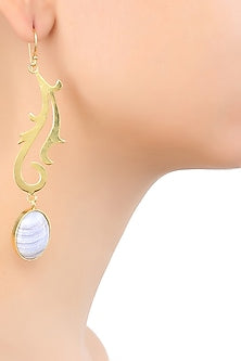 Gold Plated Semi Precious Stone Blue Lace Agate Statement Earrings