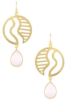 Gold Plated Semi Precious Stone Pink Arognite Statement Earrings