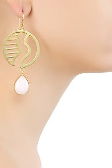 Gold Plated Semi Precious Stone Pink Arognite Statement Earrings