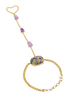 Gold Plated Amethyst, Phosphoderite and Mohave Stichitite Statement Hand Harness