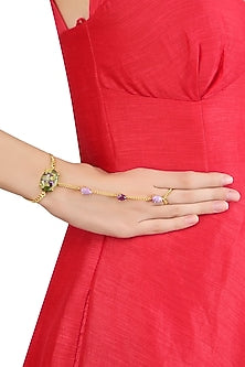 Gold Plated Amethyst, Phosphoderite and Mohave Stichitite Statement Hand Harness