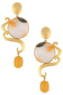 Gold Plateed Yellow Rutile and Carved Yellow Aventurine Stone Earrings