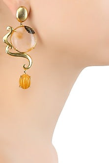 Gold Plateed Yellow Rutile and Carved Yellow Aventurine Stone Earrings