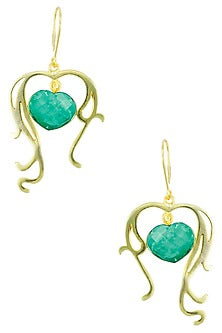 Gold Plated Heart Cut Stone Turquoise Statement Sweetheart Earrings