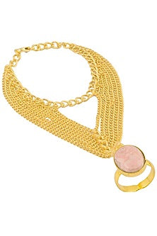 Gold Plated Rhodochrosite Stone Statement Hand Harness/ Haathphool