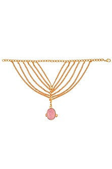 Gold Plated Rhodochrosite Stone Statement Hand Harness/ Haathphool